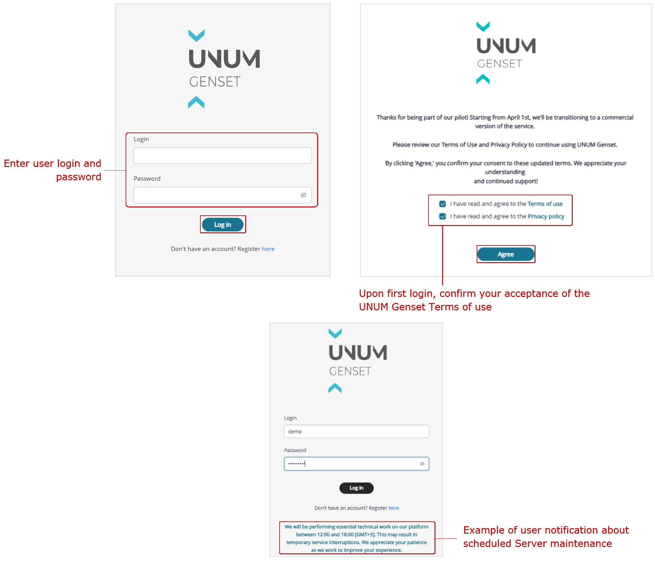 Example of the user login window when accessing UNUM Genset Example of the user login window when accessing UNUM Genset