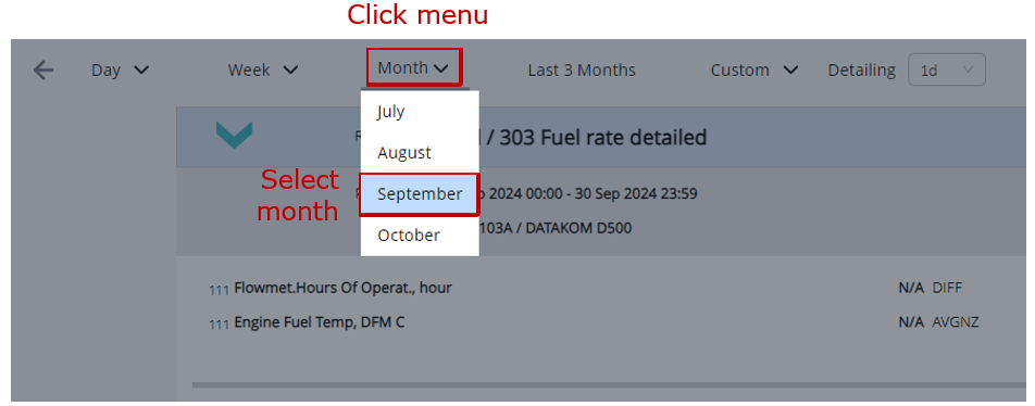 Example of the Reports tab_selection of “one month” period Example of the Reports tab_selection of “one month” period