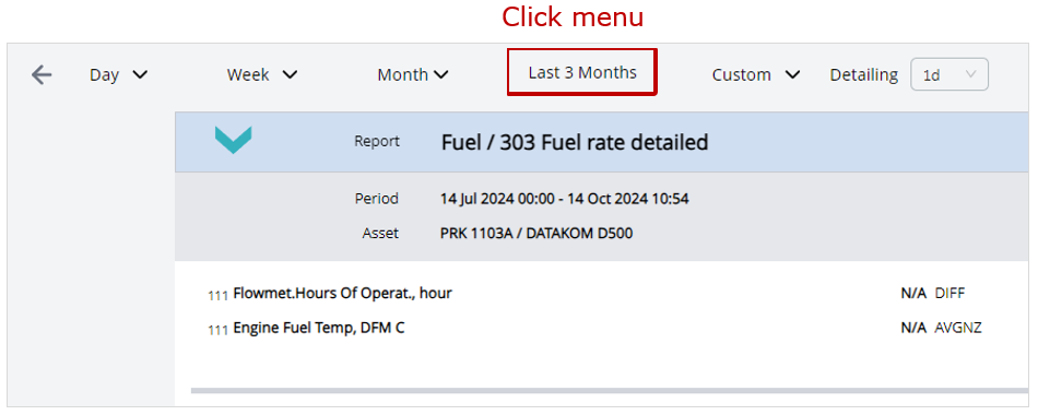 Example of the Reports tab_selection of “3 recent months” period Example of the Reports tab_selection of “3 recent months” period