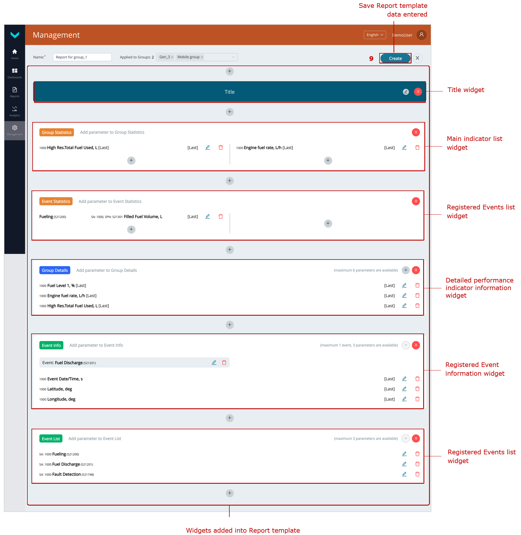Example of creating a Report template_creating a Report template for a Group_saving the created Report template Example of creating a Report template_creating a Report template for a Group_saving the created Report template