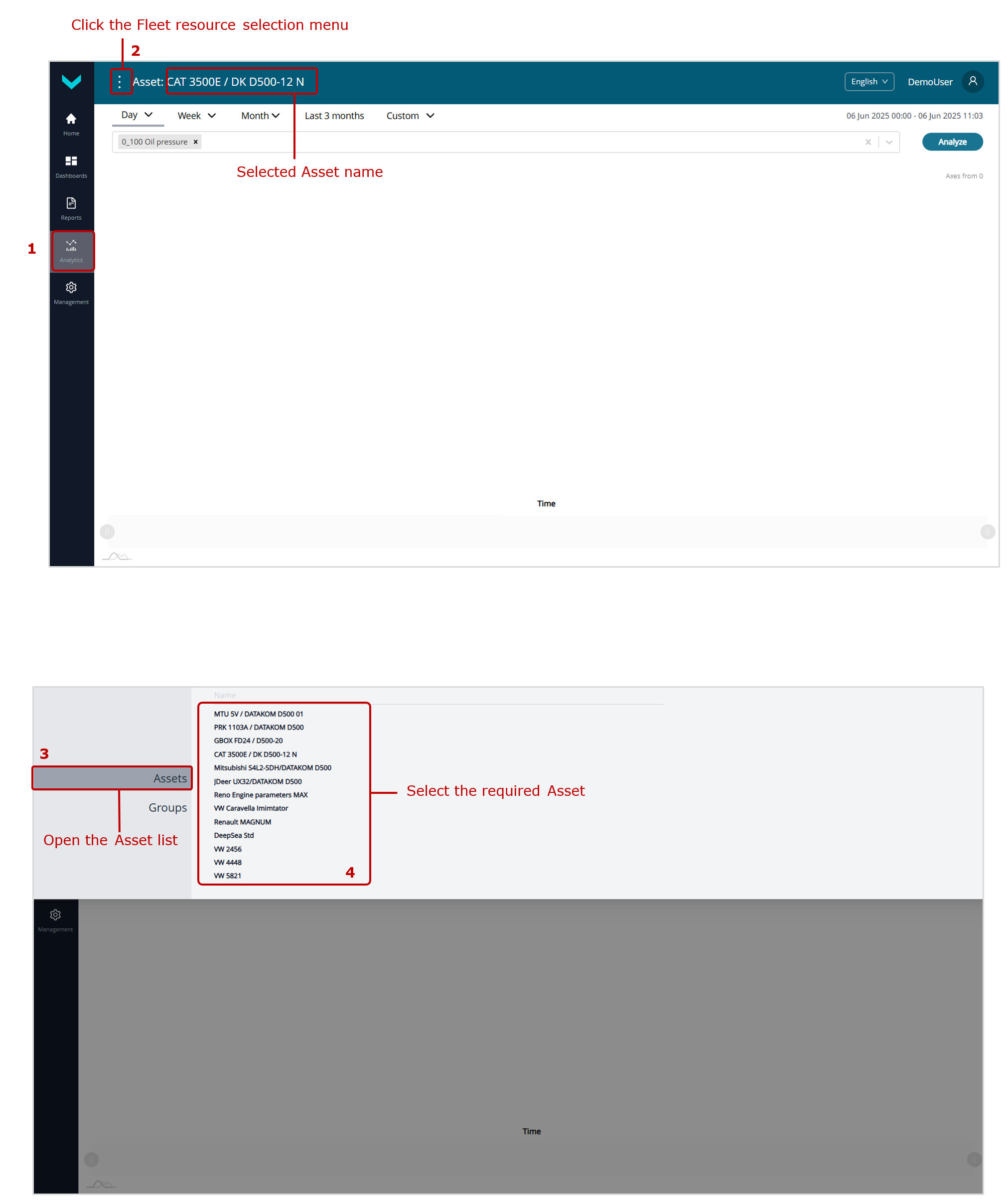 Examples of selecting an Asset for generating Multiple charts_selection in Analytics tab Examples of selecting an Asset for generating Multiple charts_selection in Analytics tab