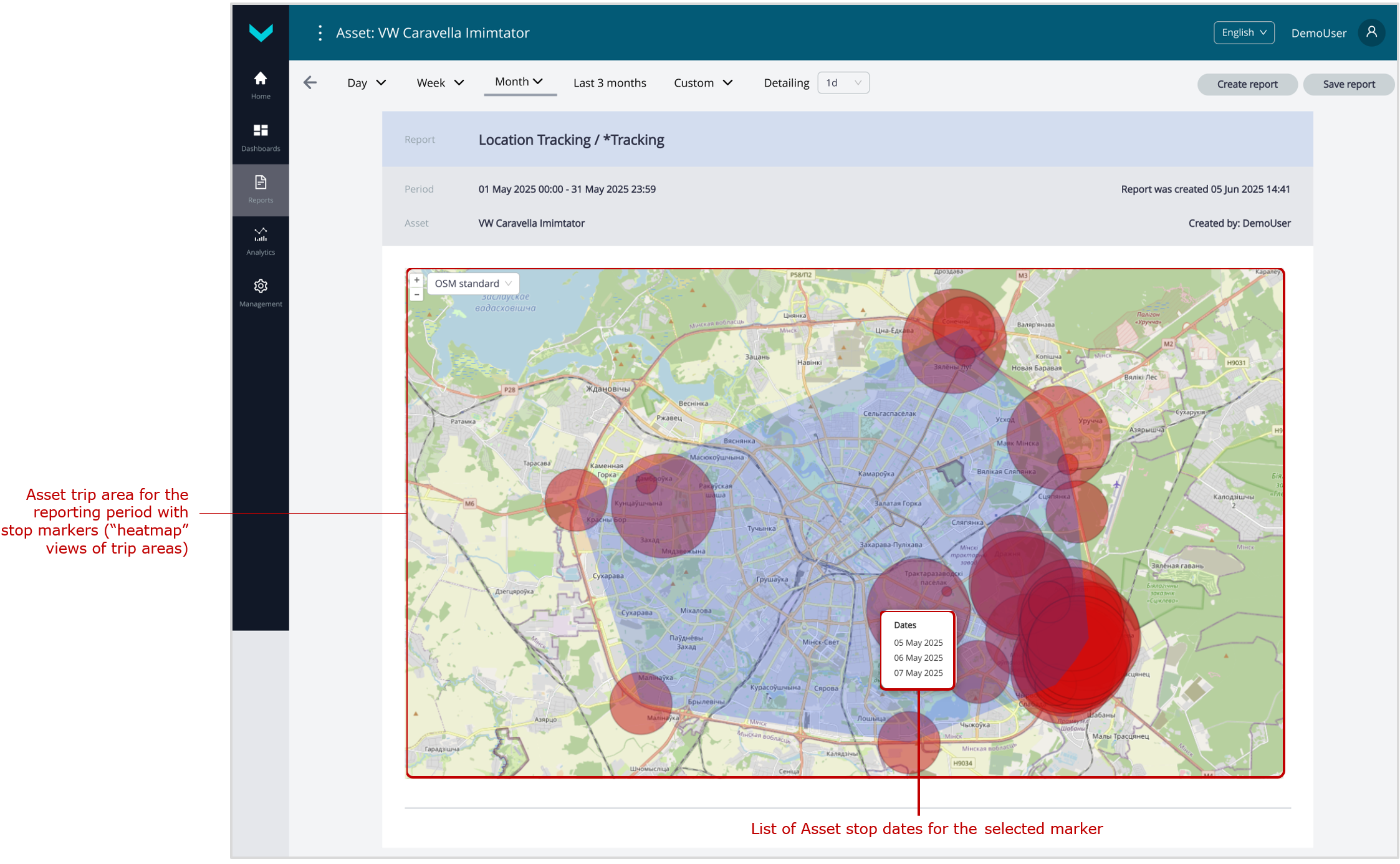 Examples of generated Analytical Reports for Post-Analysis of genset performance_Analytical report *Tracking (Location Tracking Task) for the "one month" period Examples of generated Analytical Reports for Post-Analysis of genset performance_Analytical report *Tracking (Location Tracking Task) for the "one month" period